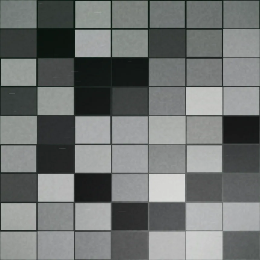Kozmosz ritmusa - letisztult hangulatú absztrakt festmény, fekete, fehér és szürke színvilággal, strukturált festmény 120 x 120 cm